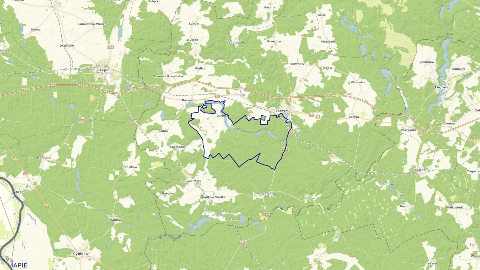 Mapa obrębu Garbicz w gminie Torzym