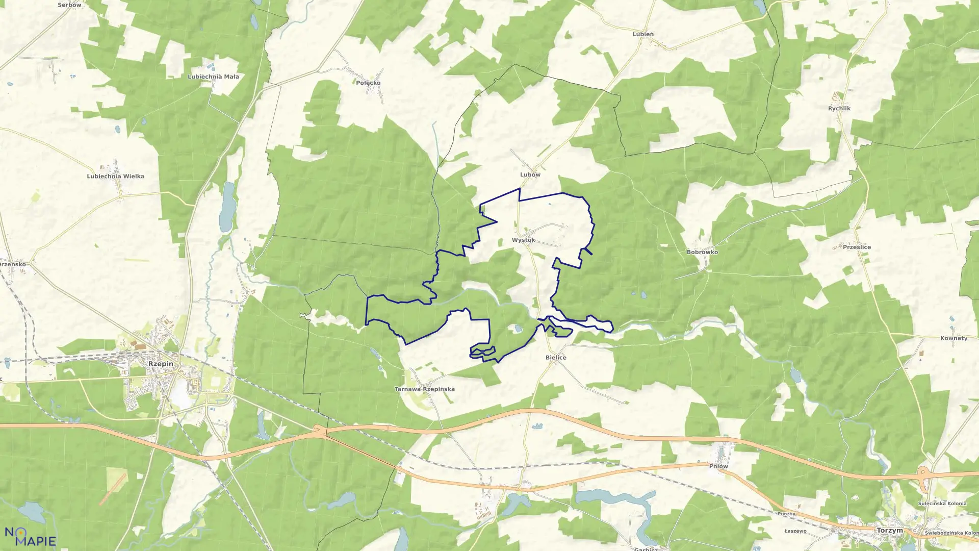 Mapa obrębu Wystok w gminie Torzym